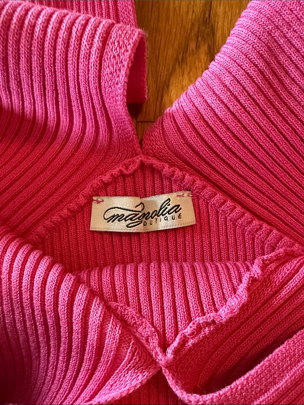Ribbed V-Neck Cropped Tank Top in Bright Pink - Picture 2 of 3